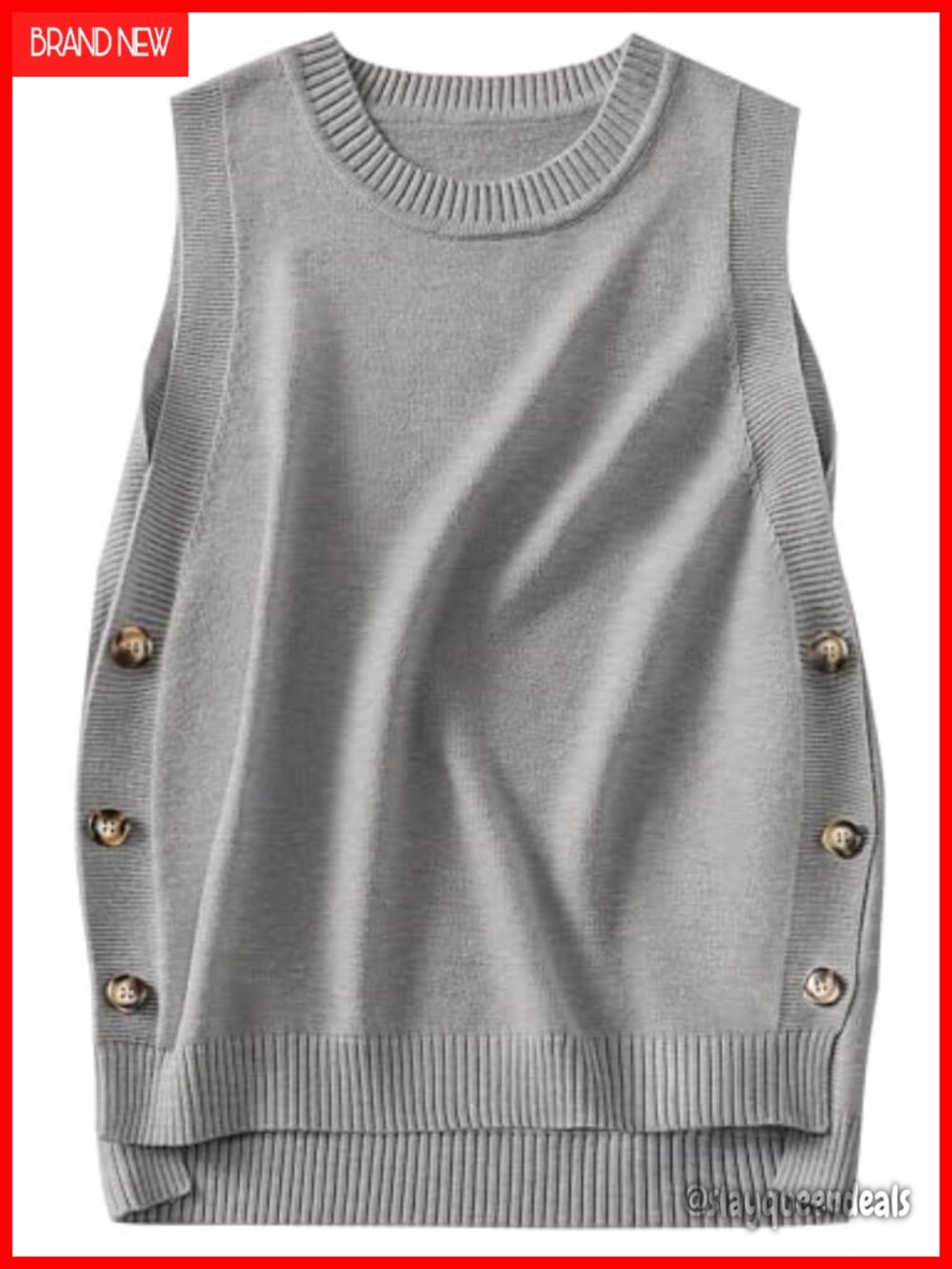 Women's Sleeveless Ribbed Knit Sweater Vest Side Button Loose Tank Top